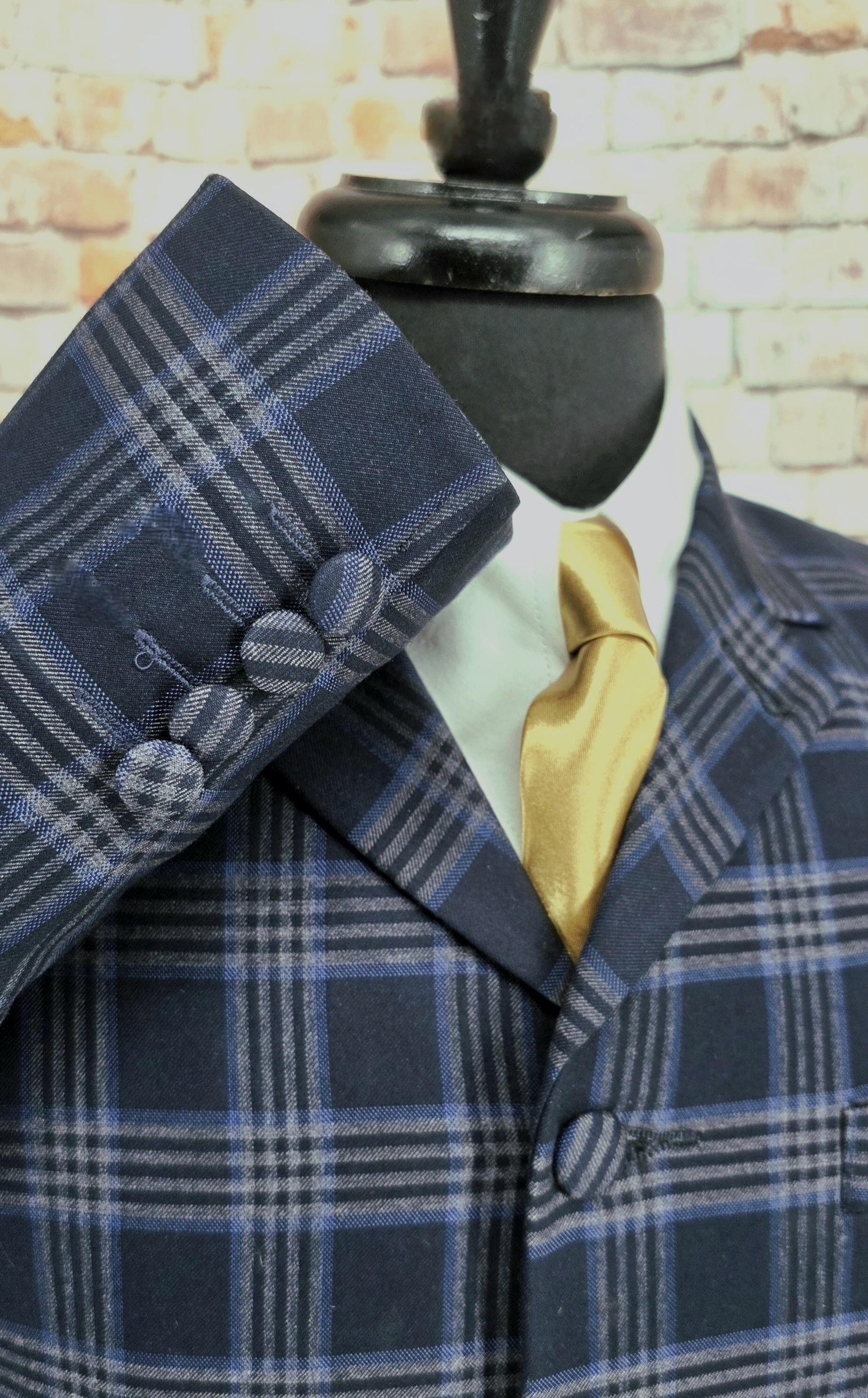 Kirk - Wool Blend Checked Blue Suit