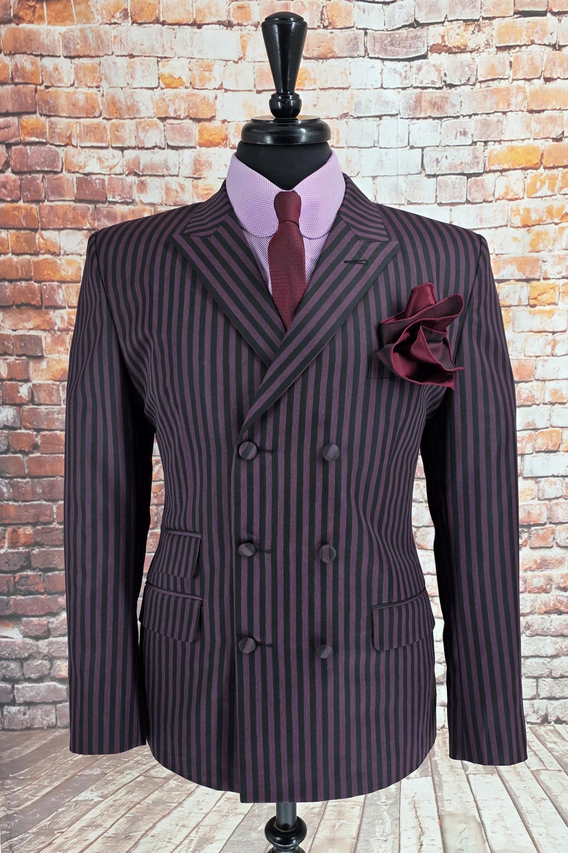 Sonny – Plum & Black Stripe Double‑Breasted Suit