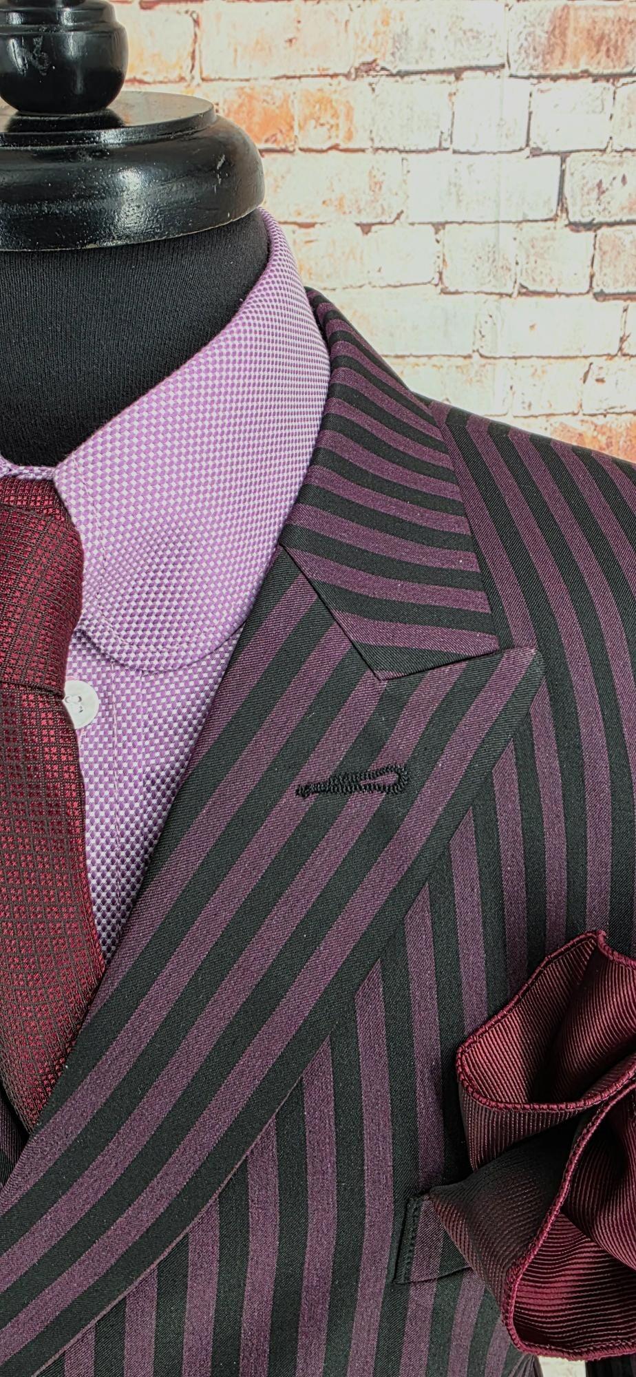Sonny – Plum & Black Stripe Double‑Breasted Suit