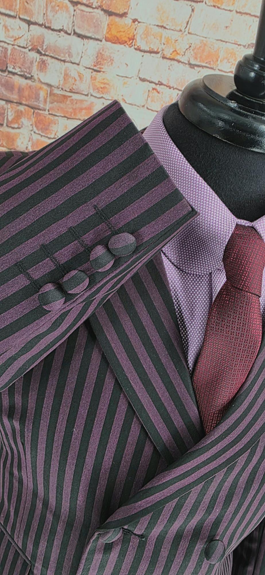 Sonny – Plum & Black Stripe Double‑Breasted Suit
