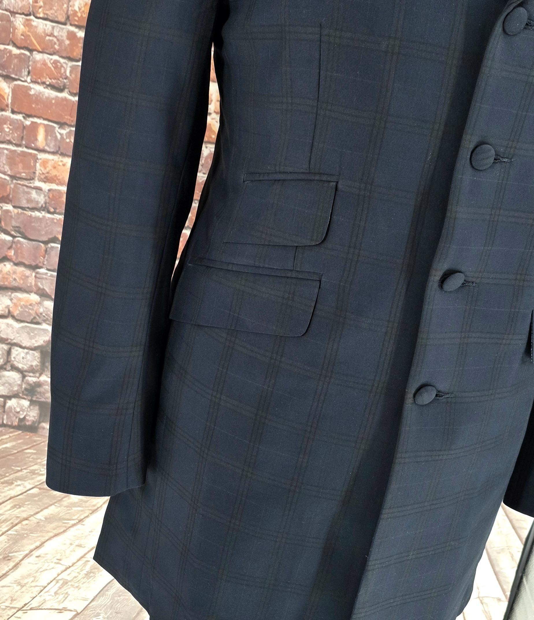 Bingley -  Deep Navy & Black Check 3/4 Length Coat With Navy Velvet Collar