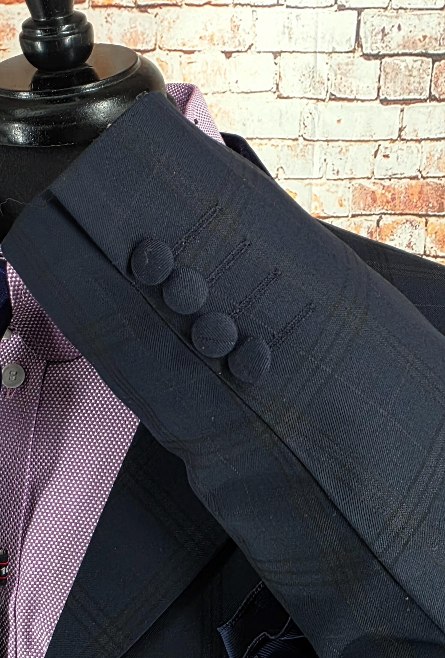 Bingley -  Deep Navy & Black Check 3/4 Length Coat With Navy Velvet Collar