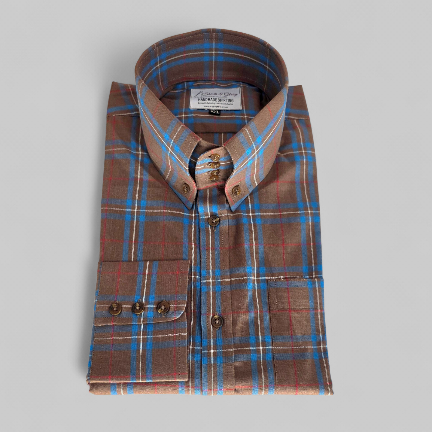 Malcom - Modclothin Brown, Blue & Red Check Button‑Down Shirt — Handmade Shirting