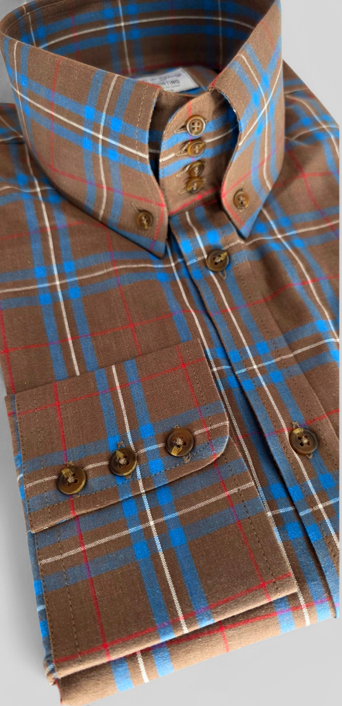 Malcom - Modclothin Brown, Blue & Red Check Button‑Down Shirt — Handmade Shirting