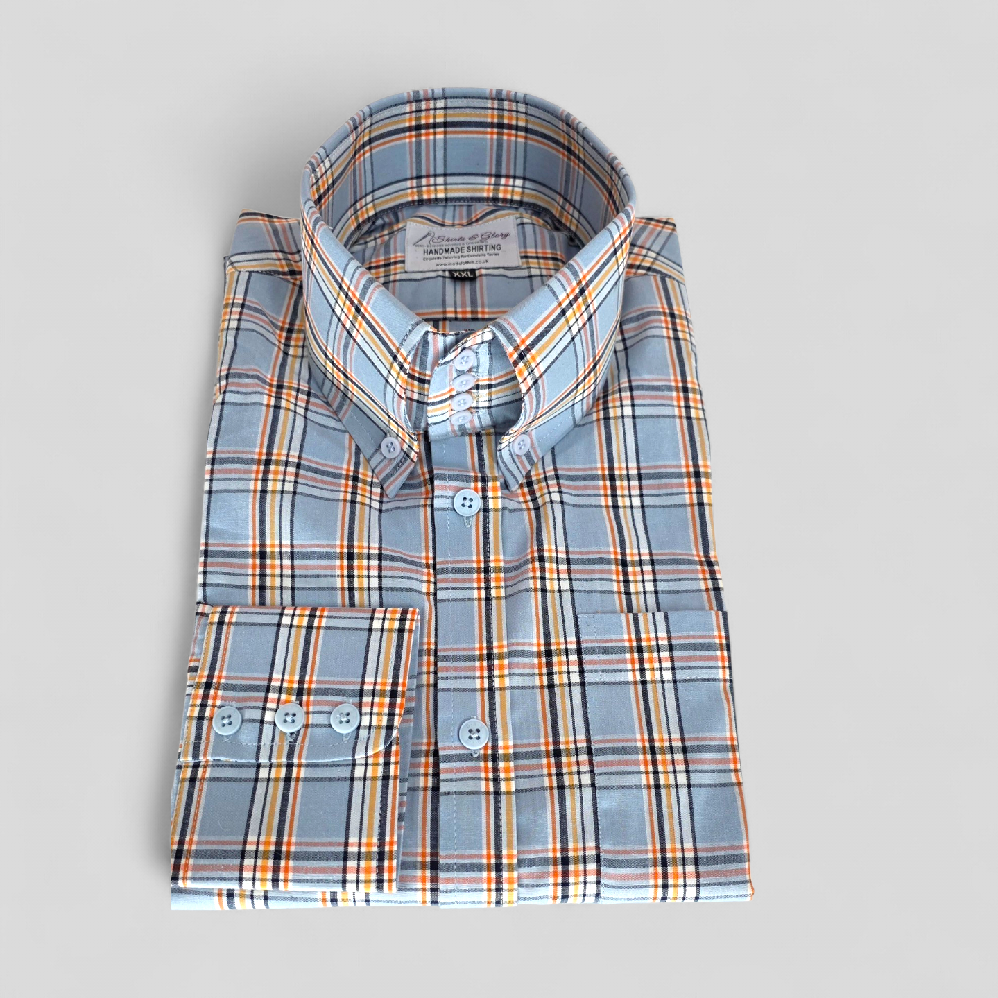 Martin - Sky Blue & Orange Check Handmade Shirt