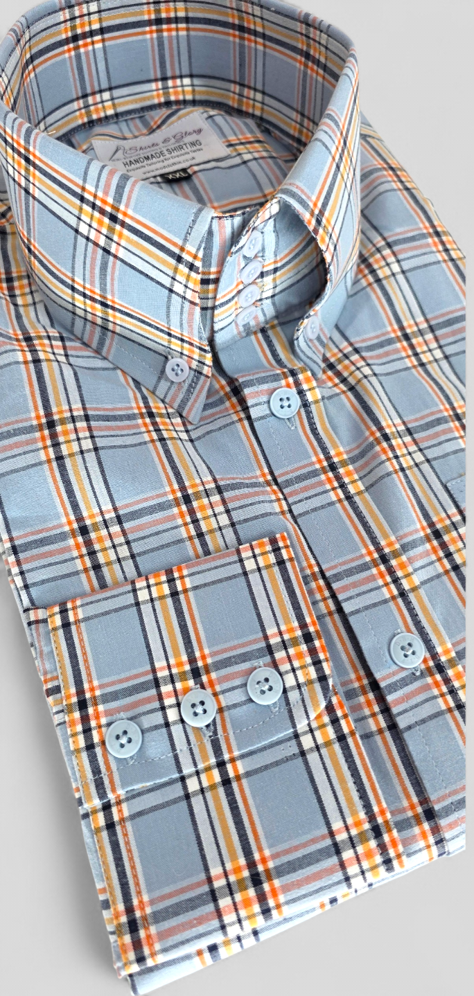 Martin - Sky Blue & Orange Check Handmade Shirt
