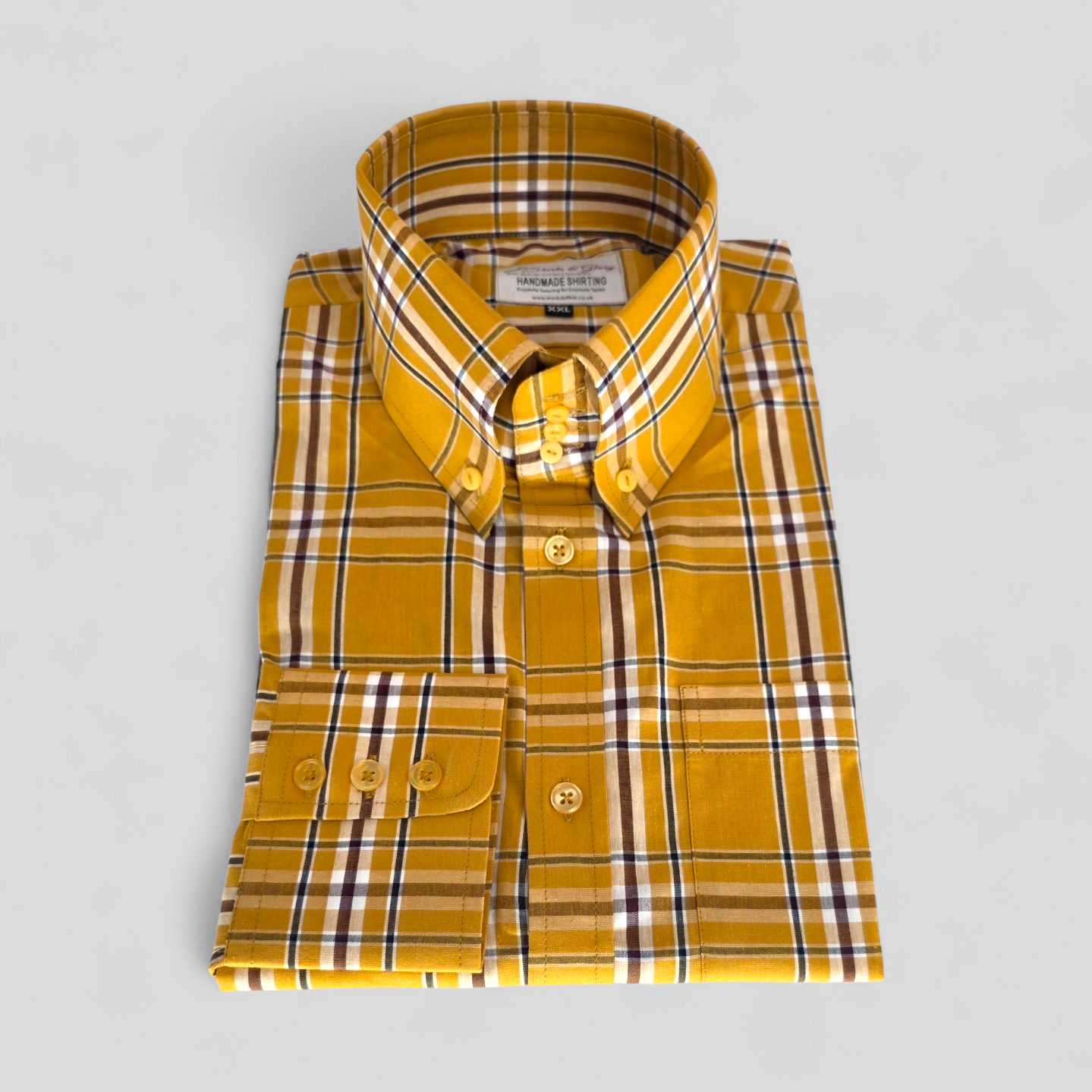 Graham - Handmade Mustard & Black-Brown Long Sleeve Check Button‑Down Shirt