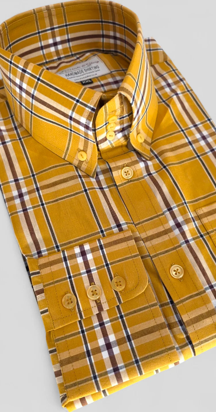 Graham - Handmade Mustard & Black-Brown Long Sleeve Check Button‑Down Shirt