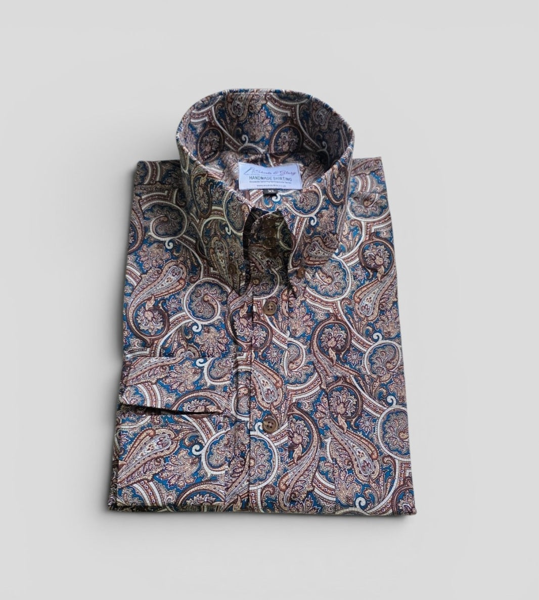 Marlow - Paisley Brown & Teal High Collared Button Down Shirt