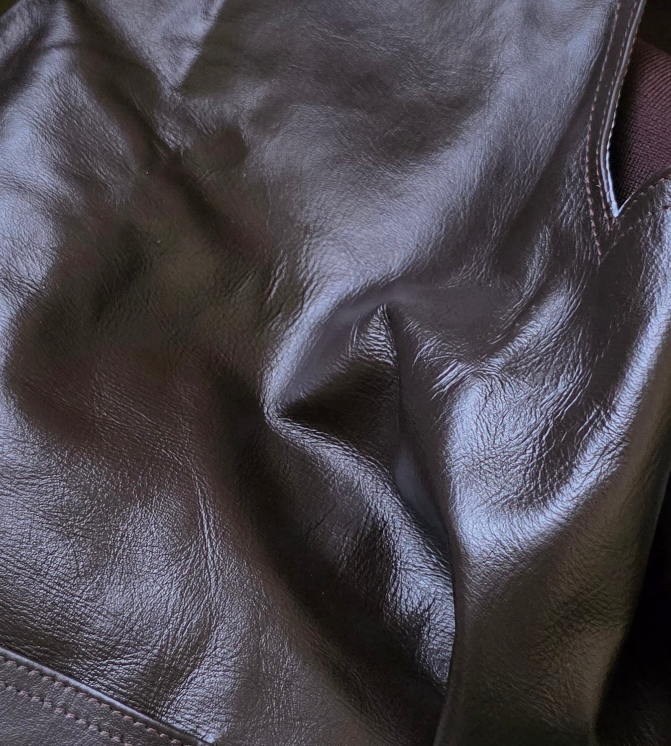 Toby Leather Waistcoat - brown leather fabric close-up