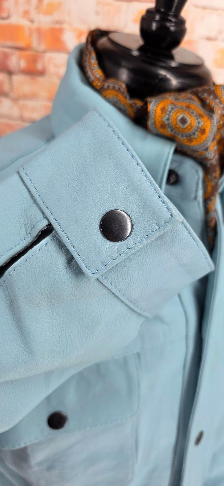 Ivan - Sky Blue Leather Jacket