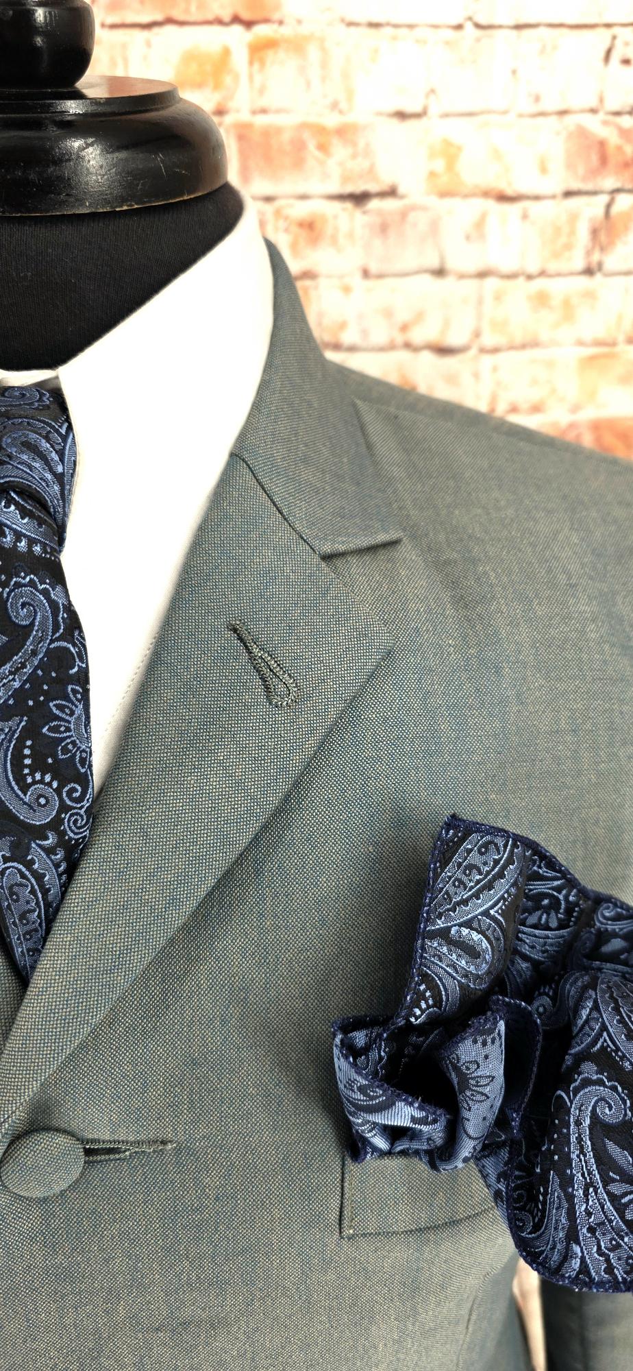 Gold blue green mohair tailored suit sleeve