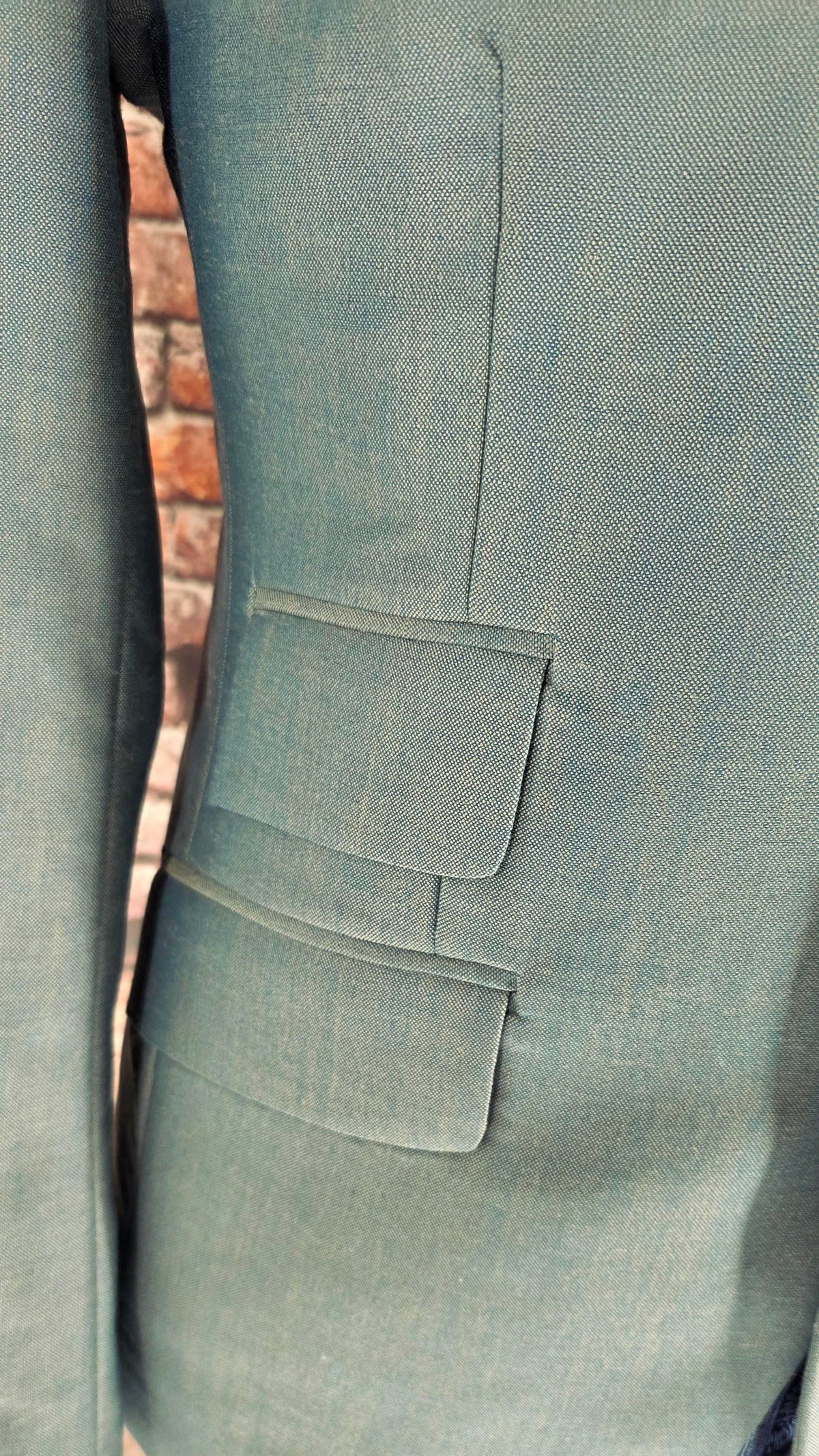 Gold blue green mohair suit jacket with patch pockets