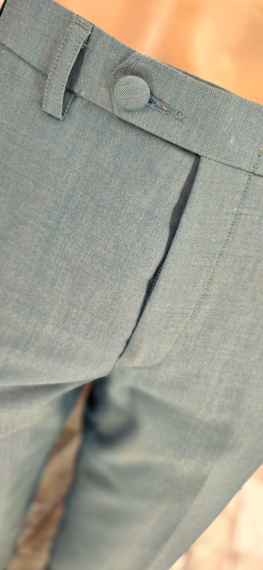 Gold blue green mohair suit jacket lapel and chest pocket