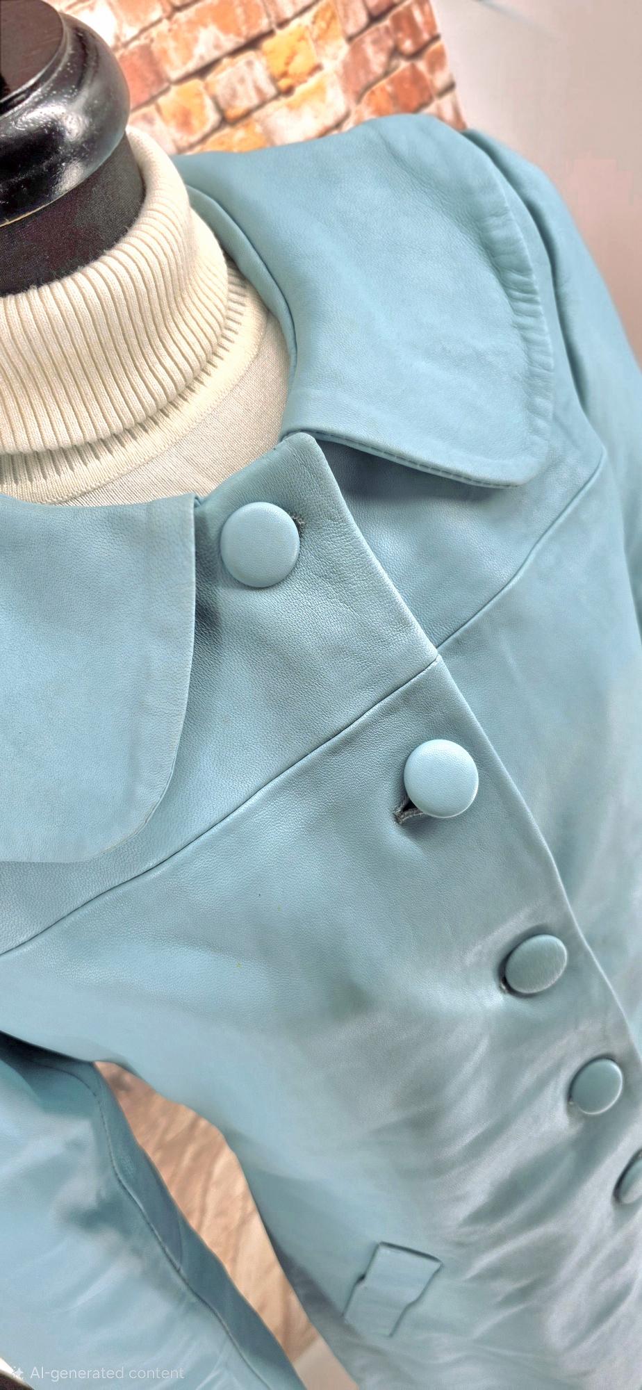 Miranda pale blue women's lambs leather coat shown full length from the front