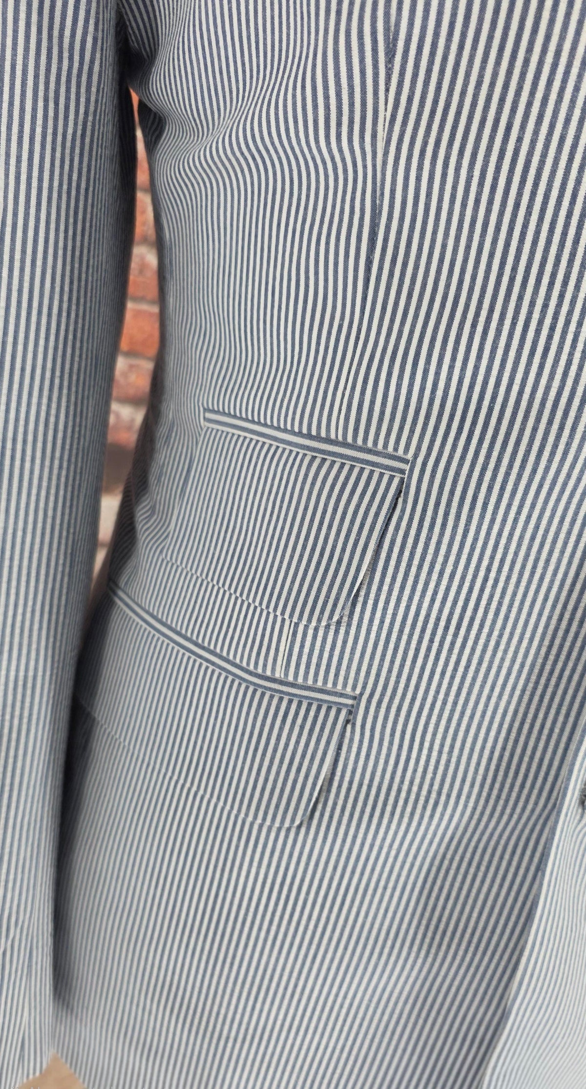Warwick seersucker jacket pocket detail