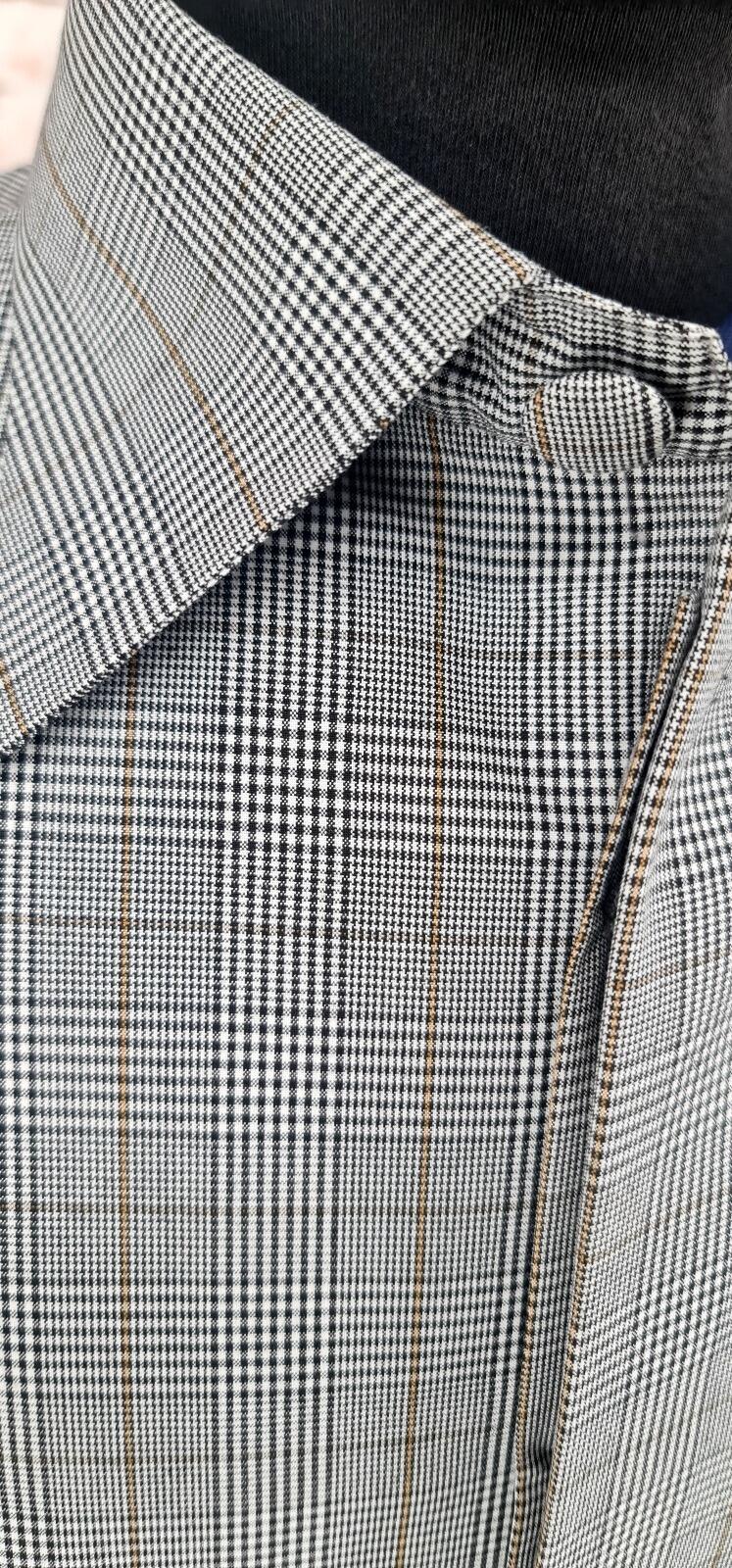 Charring men's Mod Prince of Wales check cotton overcoat collar detail