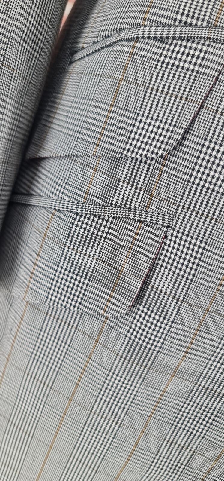 Charring men's Mod Prince of Wales check cotton overcoat pocket detail