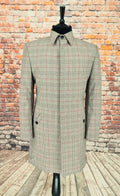 Clarke men's Mod brown Prince of Wales check overcoat