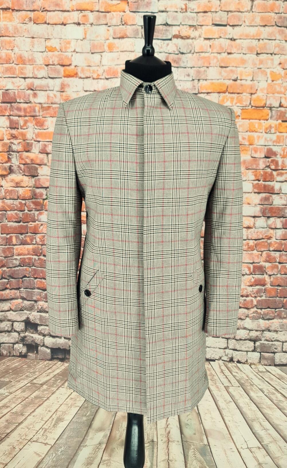 Clarke men's Mod brown Prince of Wales check overcoat