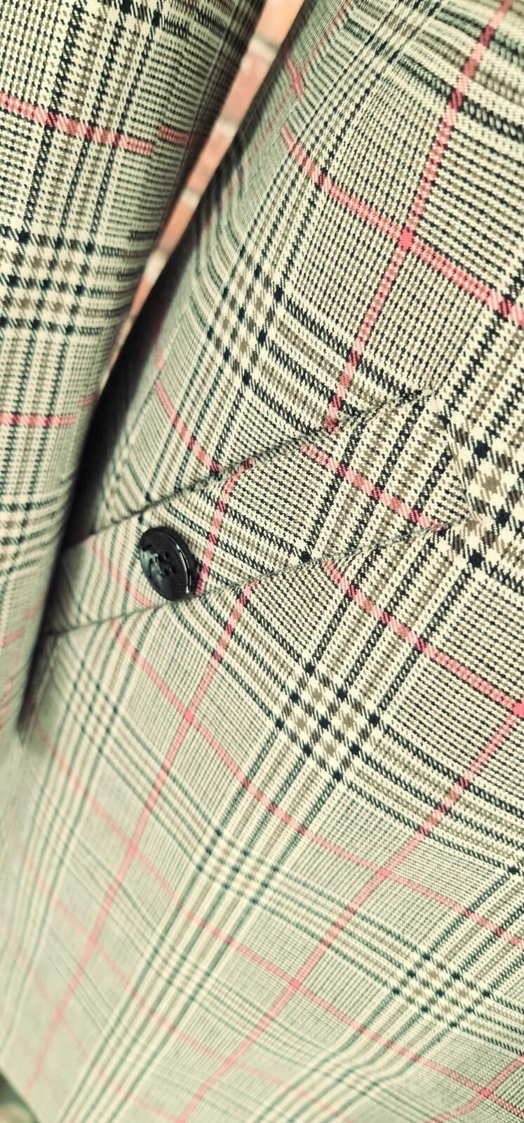 Clarke men's Mod brown Prince of Wales check overcoat pocket detail