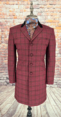 Clyde men's Mod burgundy rust check overcoat