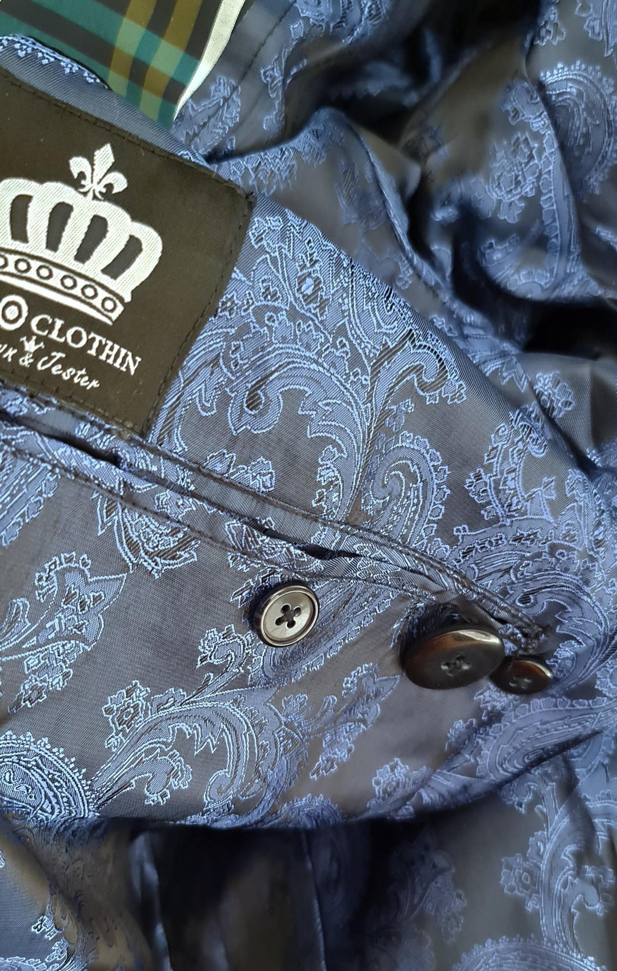 Harker men's Mod shower-proof overcoat inside detail