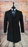 John men's Mod black 3/4 length overcoat with red lining