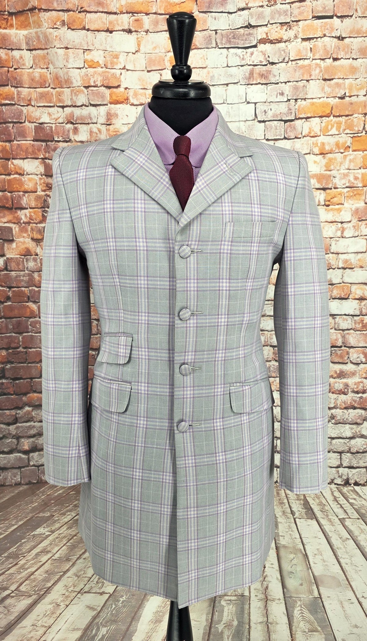 Larkin men's Mod overcoat in grey lavender check