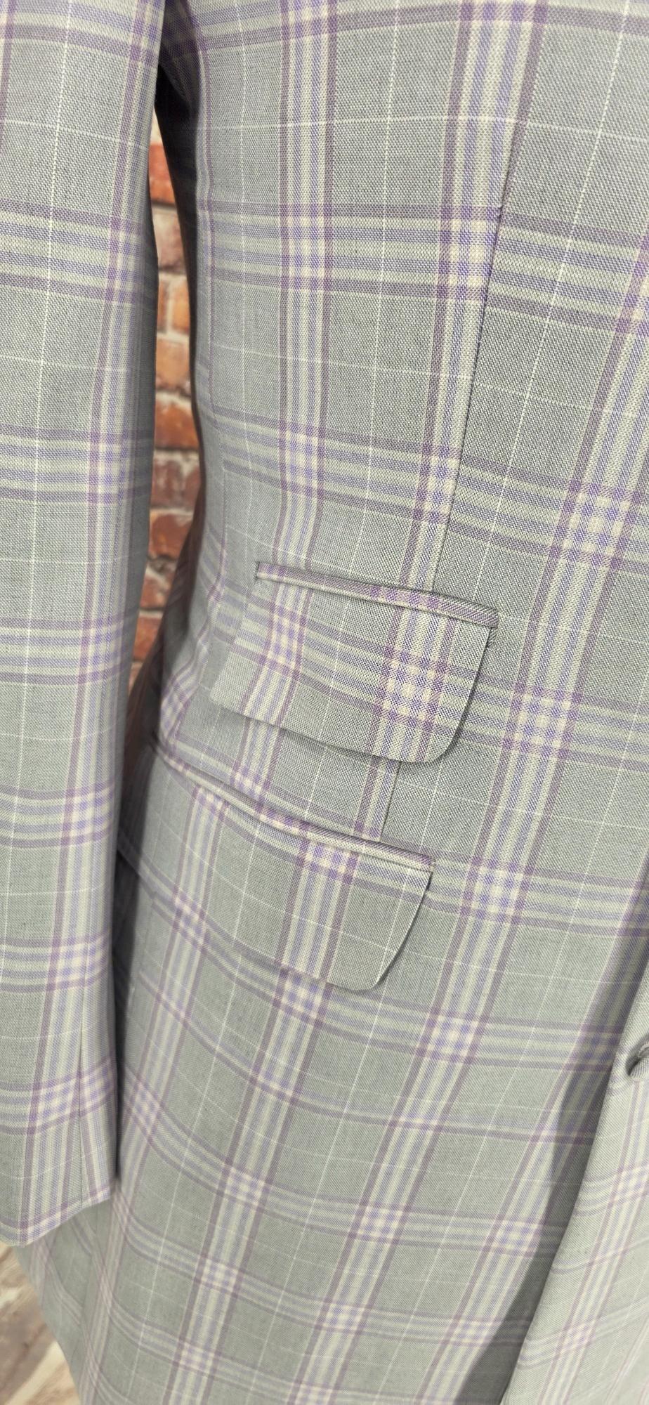 Larkin men's Mod overcoat in grey lavender check side view