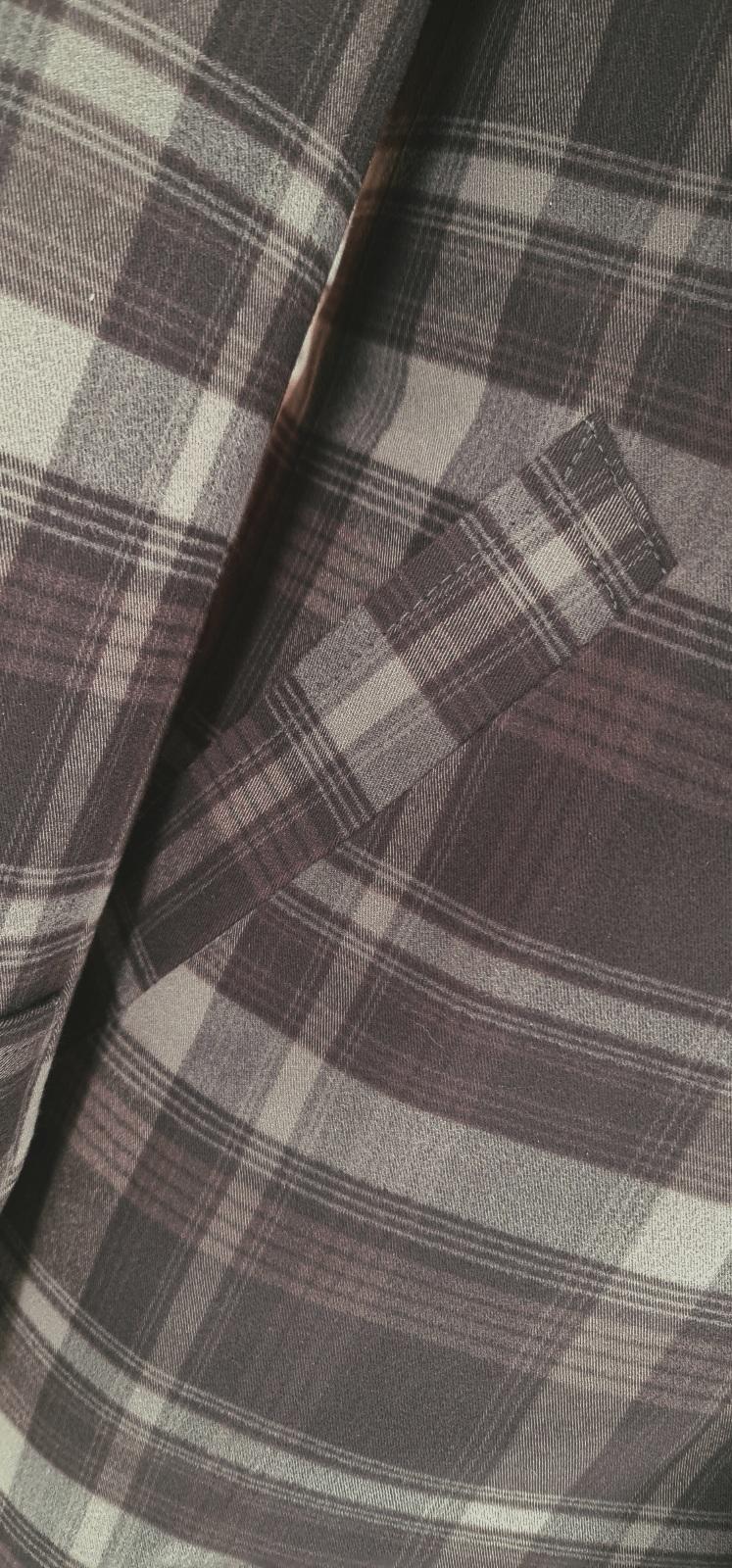 Miller men's Mod brown check overcoat pocket detail