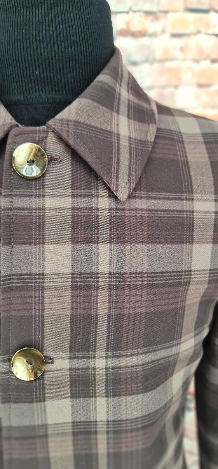Miller men's Mod brown check overcoat collar detail