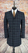 Munro men's Mod Black Watch tartan overcoat with navy velvet collar