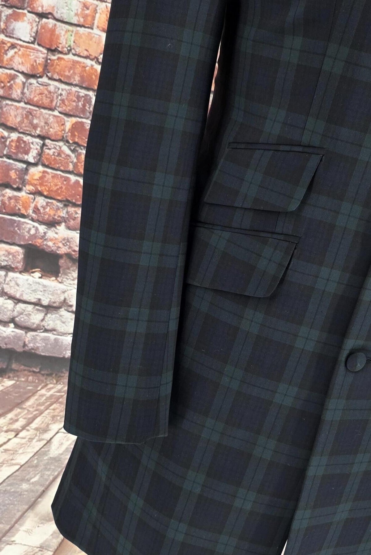 Munro men's Mod Black Watch tartan overcoat side view