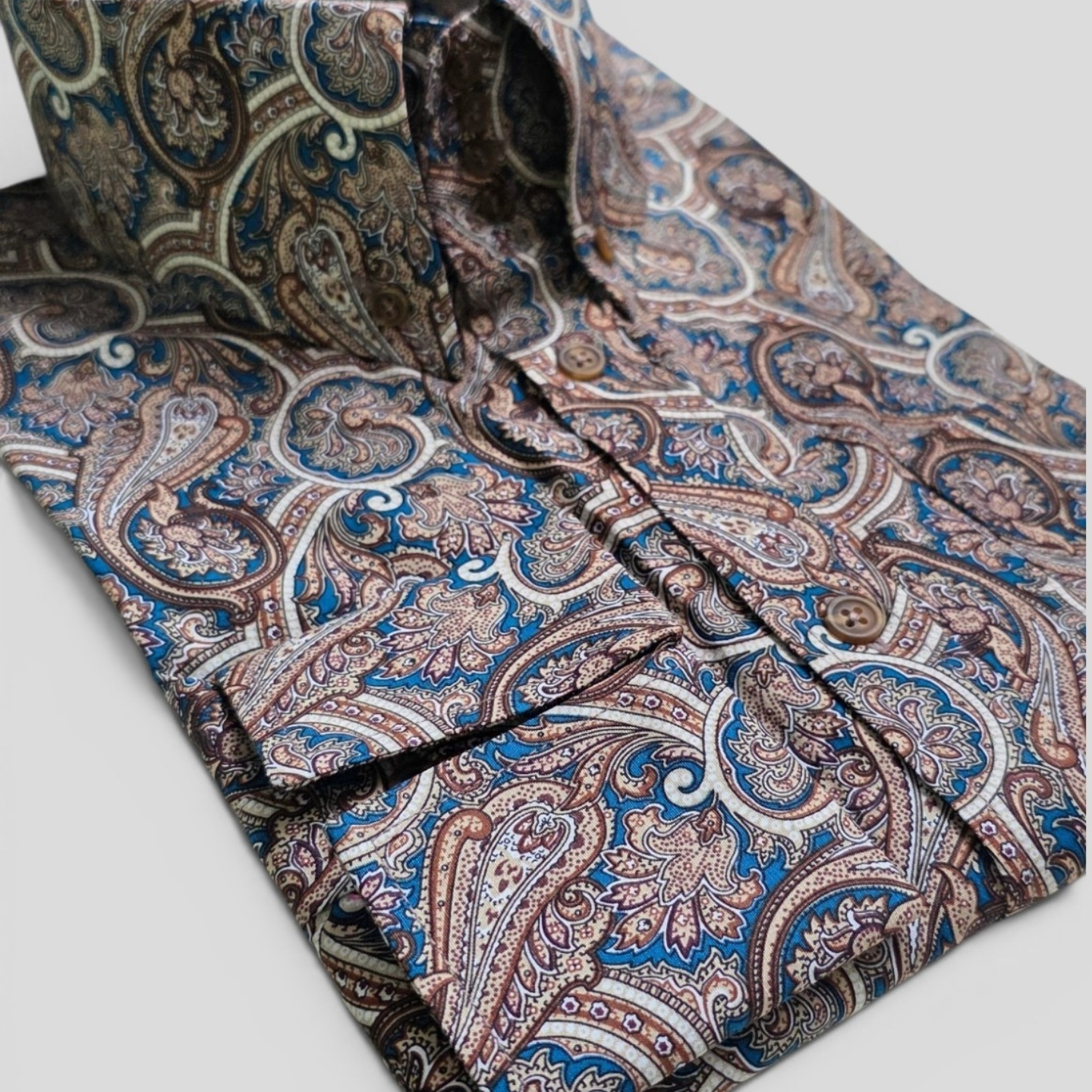 Marlow - Paisley Brown & Teal High Collared Button Down Shirt