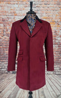 Wilsden men's Mod maroon overcoat with black velvet collar