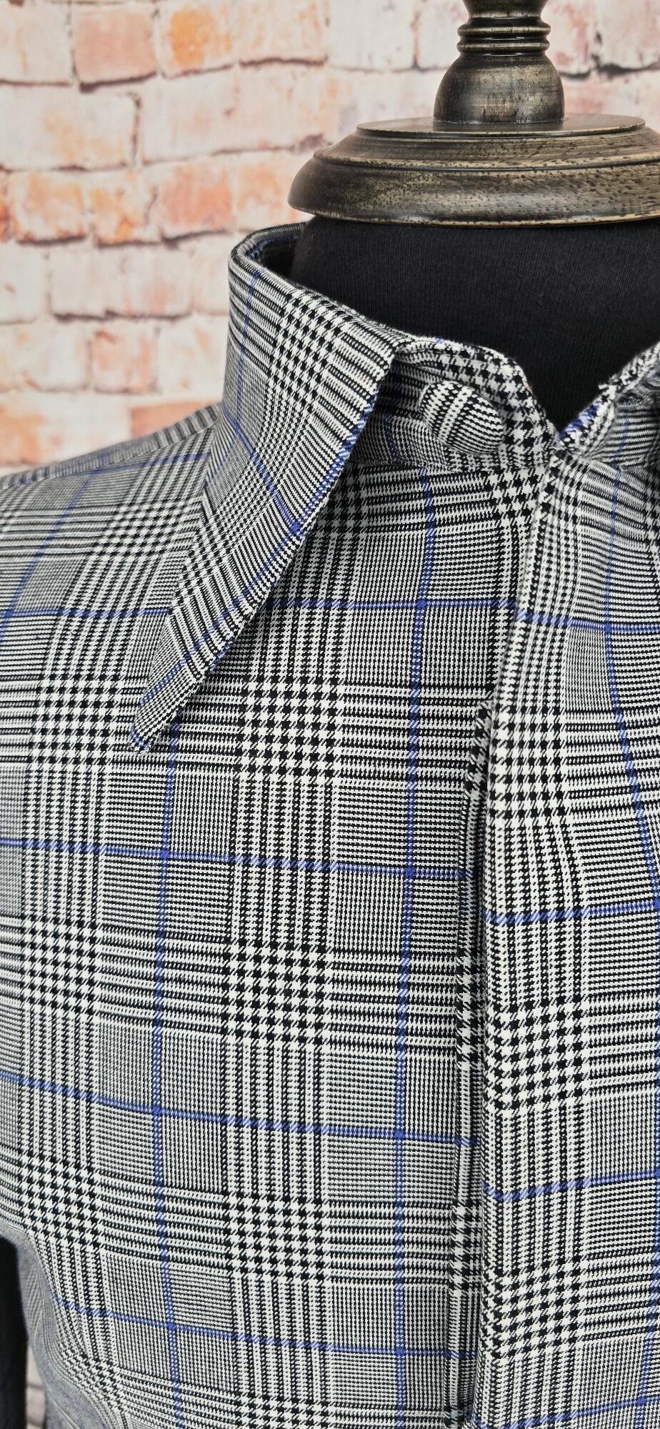 Winchester men's Mod Prince of Wales check overcoat collar detail