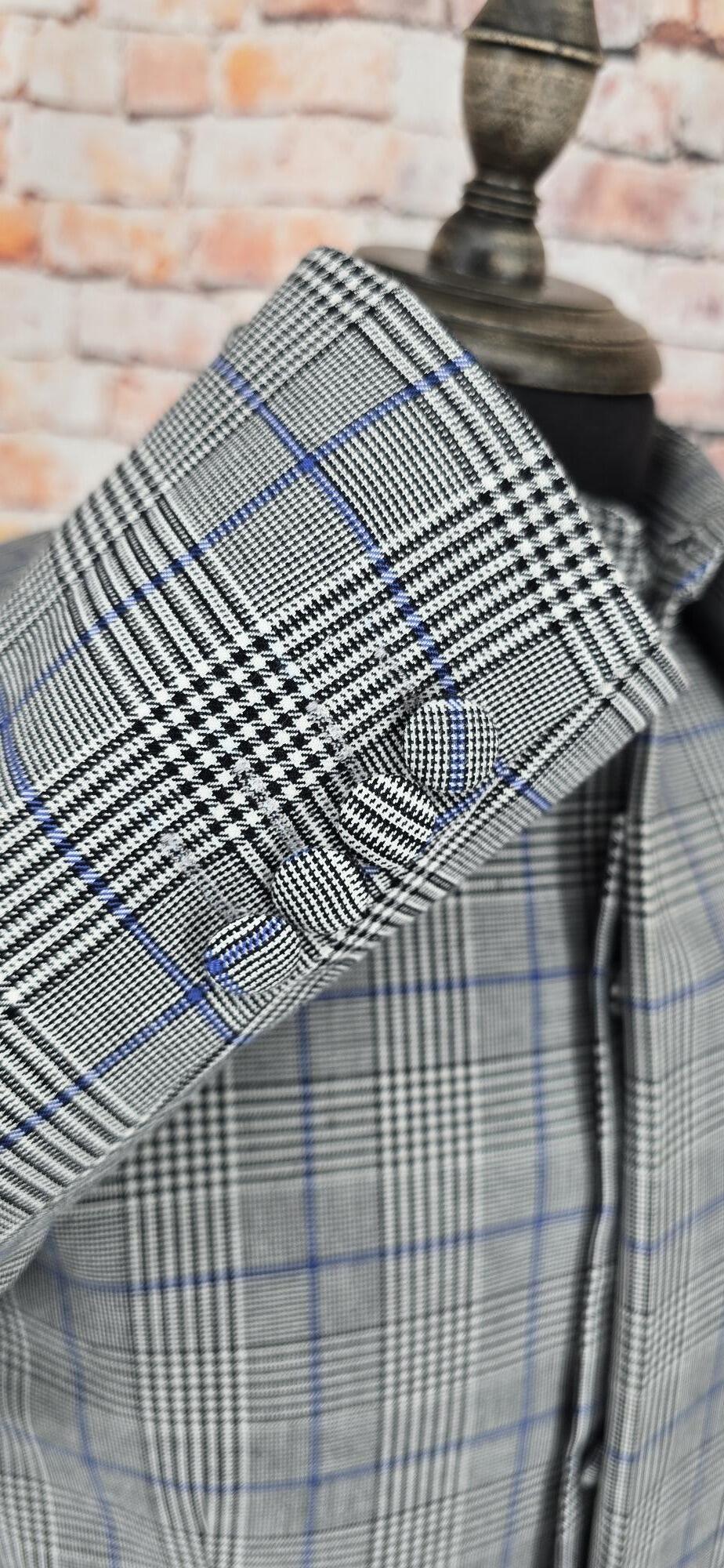 Winchester men's Mod Prince of Wales check overcoat cuff detail
