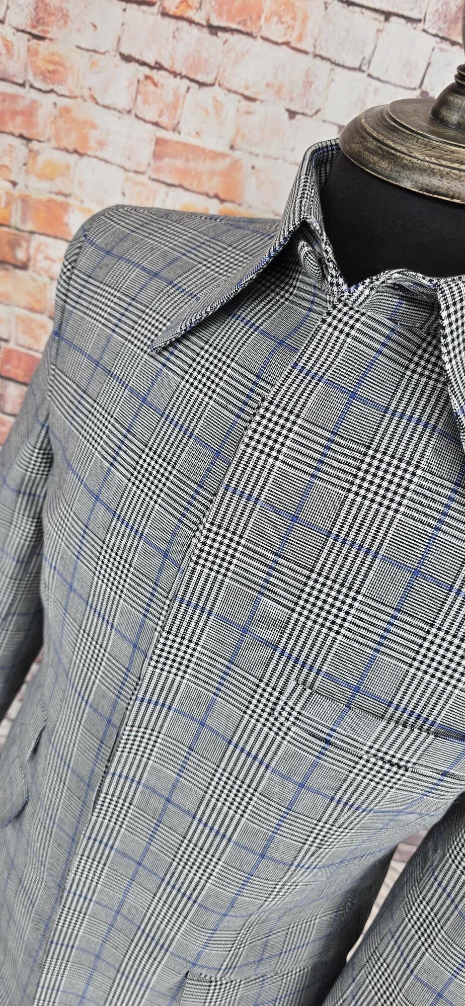 Winchester men's Mod Prince of Wales check overcoat collar view