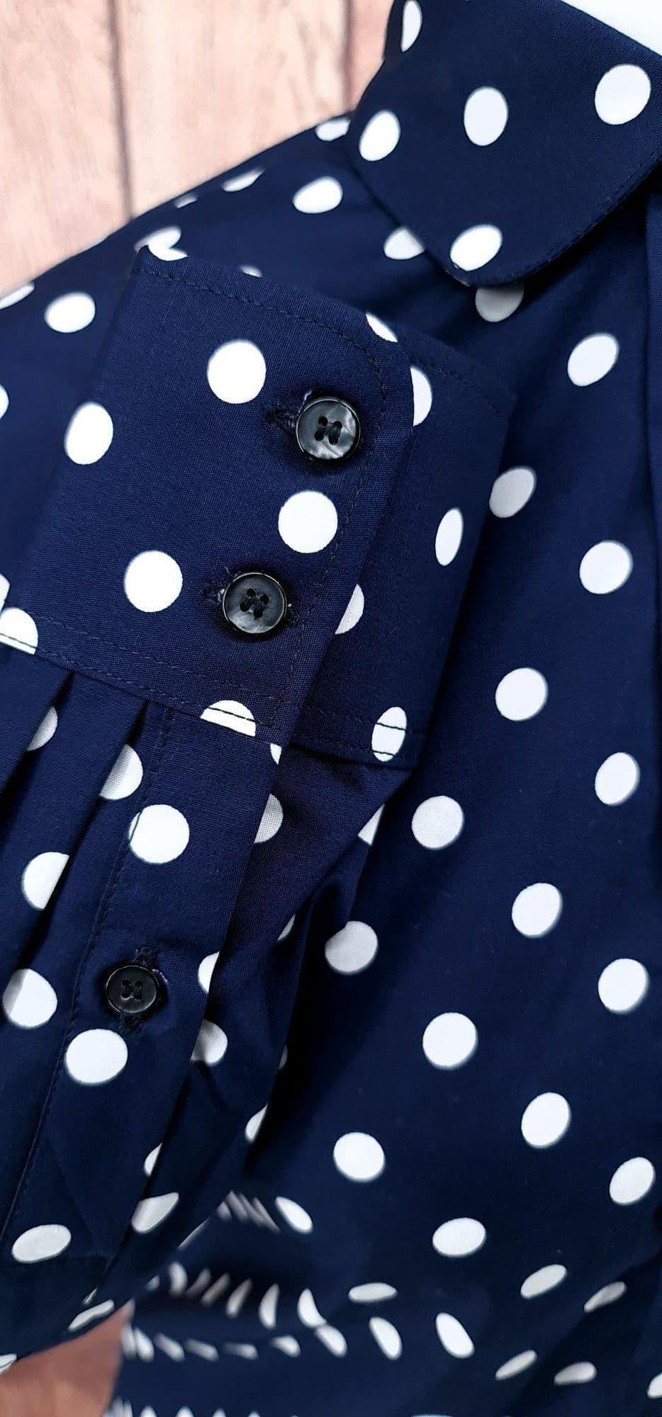 "Belinda" Navy Polka Dot Penny Collar Shirt