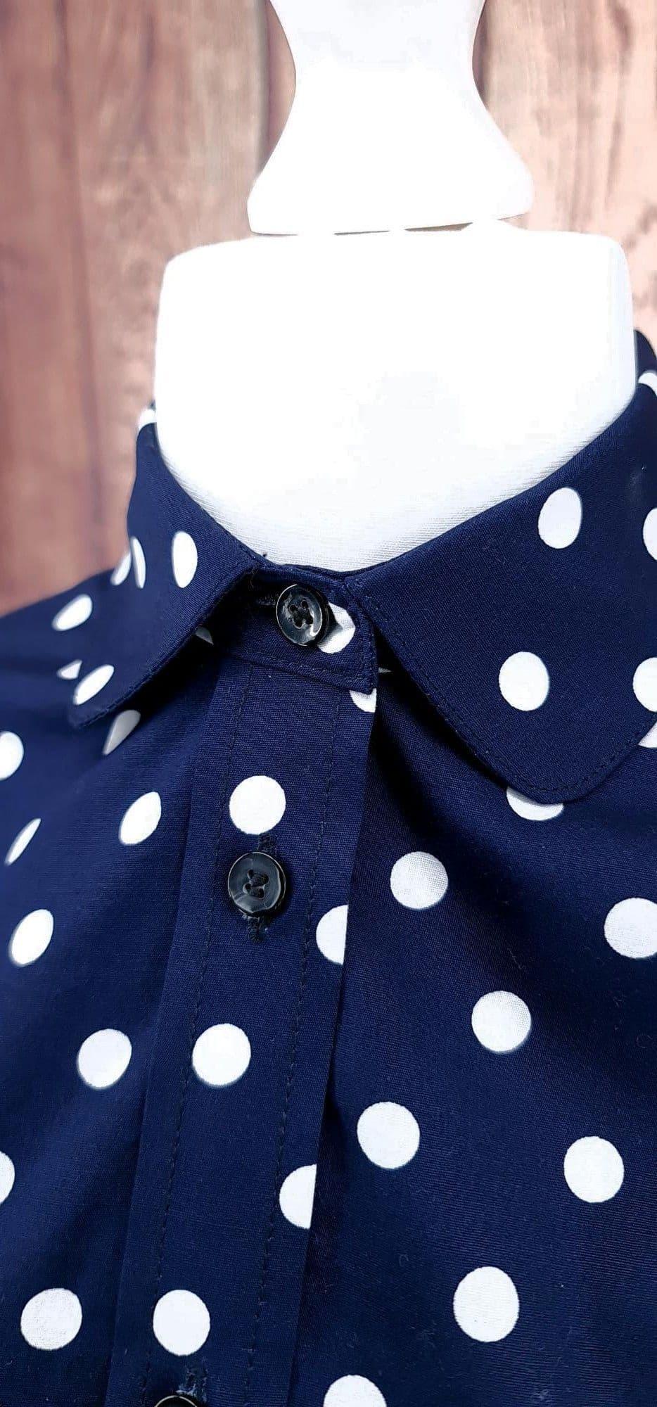 "Belinda" Navy Polka Dot Penny Collar Shirt