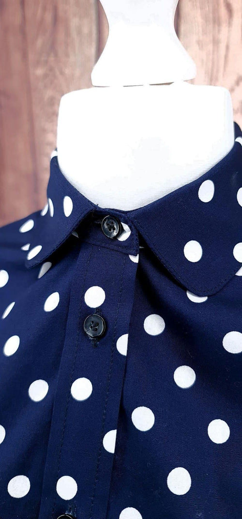 "Belinda" Navy Polka Dot Penny Collar Shirt