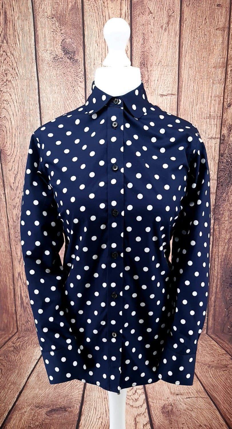 "Belinda" Navy Polka Dot Penny Collar Shirt