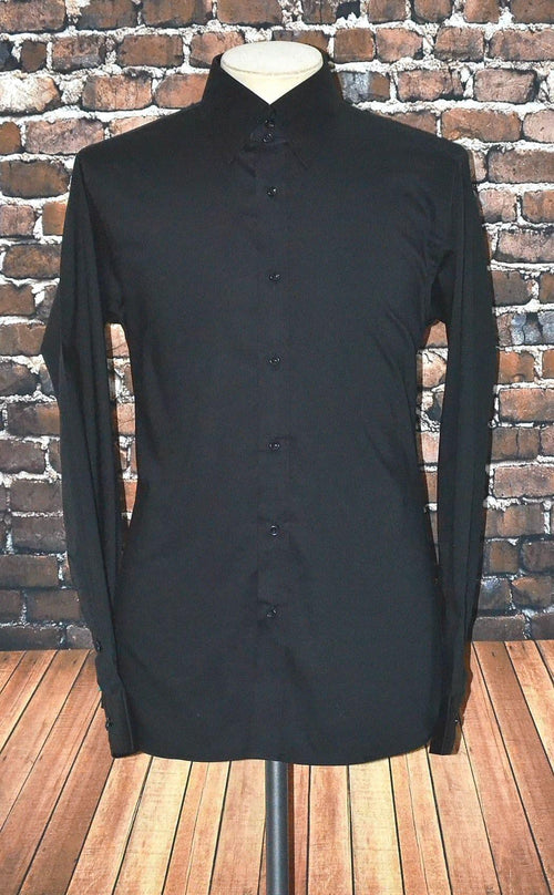 Ben-Jet Black Long Sleeve Button Down Collar Shirt