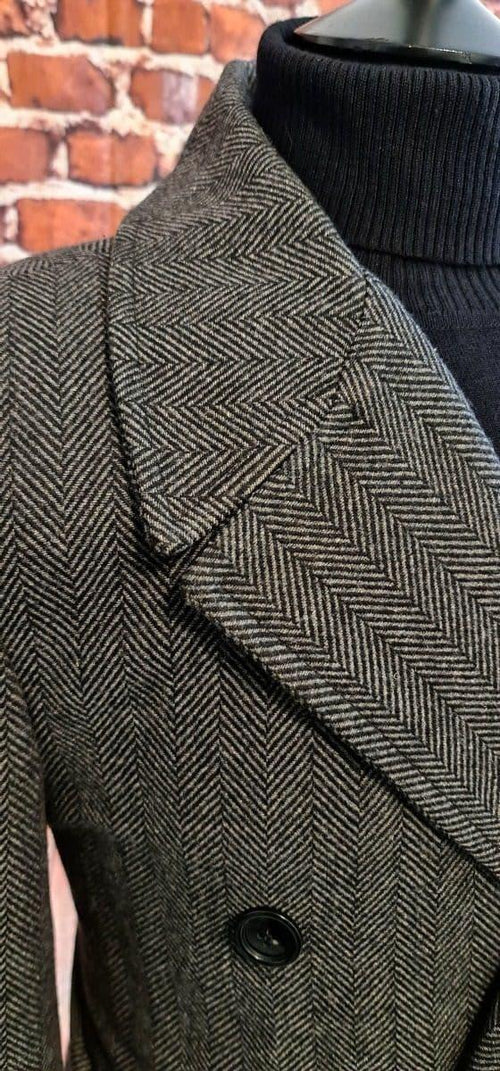 Benson - Modclothin Grey & Black Herringbone 3/4 Length Overcoat