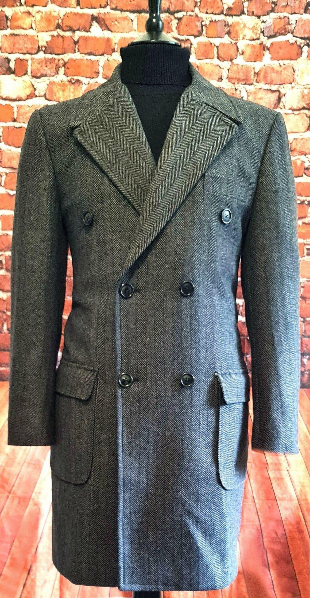 Benson - Modclothin Grey & Black Herringbone 3/4 Length Overcoat