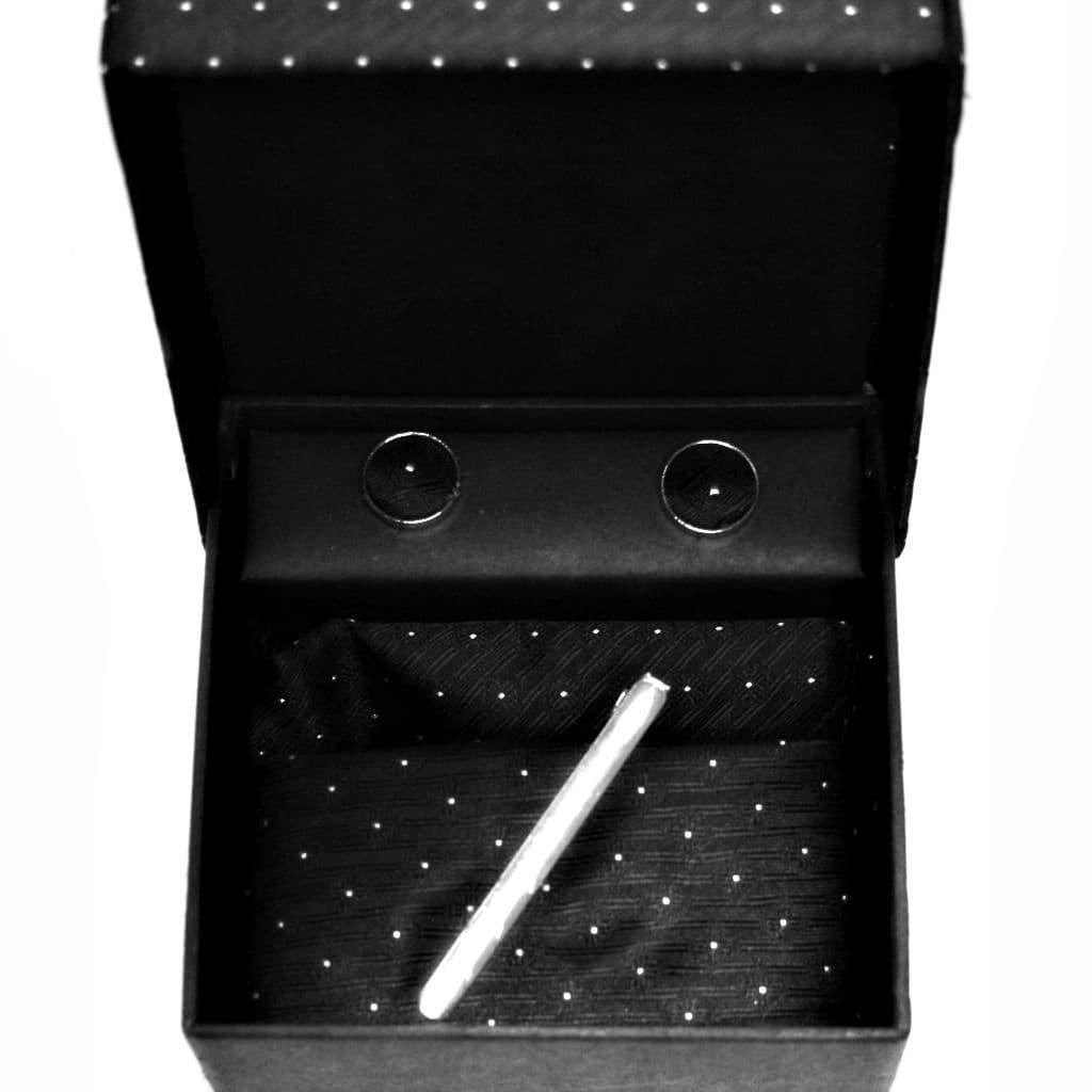 Black Polka Dot Tie, Cufflink & Pocket Square Set