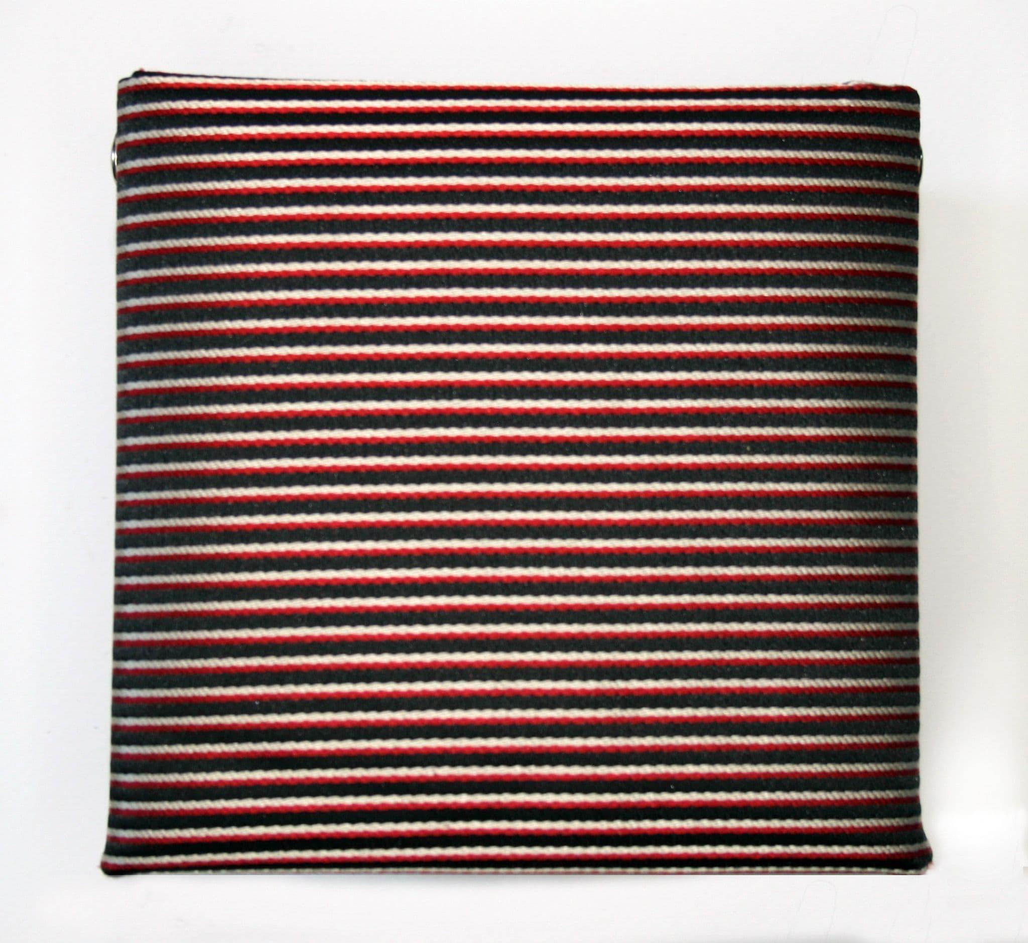 Black Red Cream Striped Tie, Cuff Link & Pocket Square Set