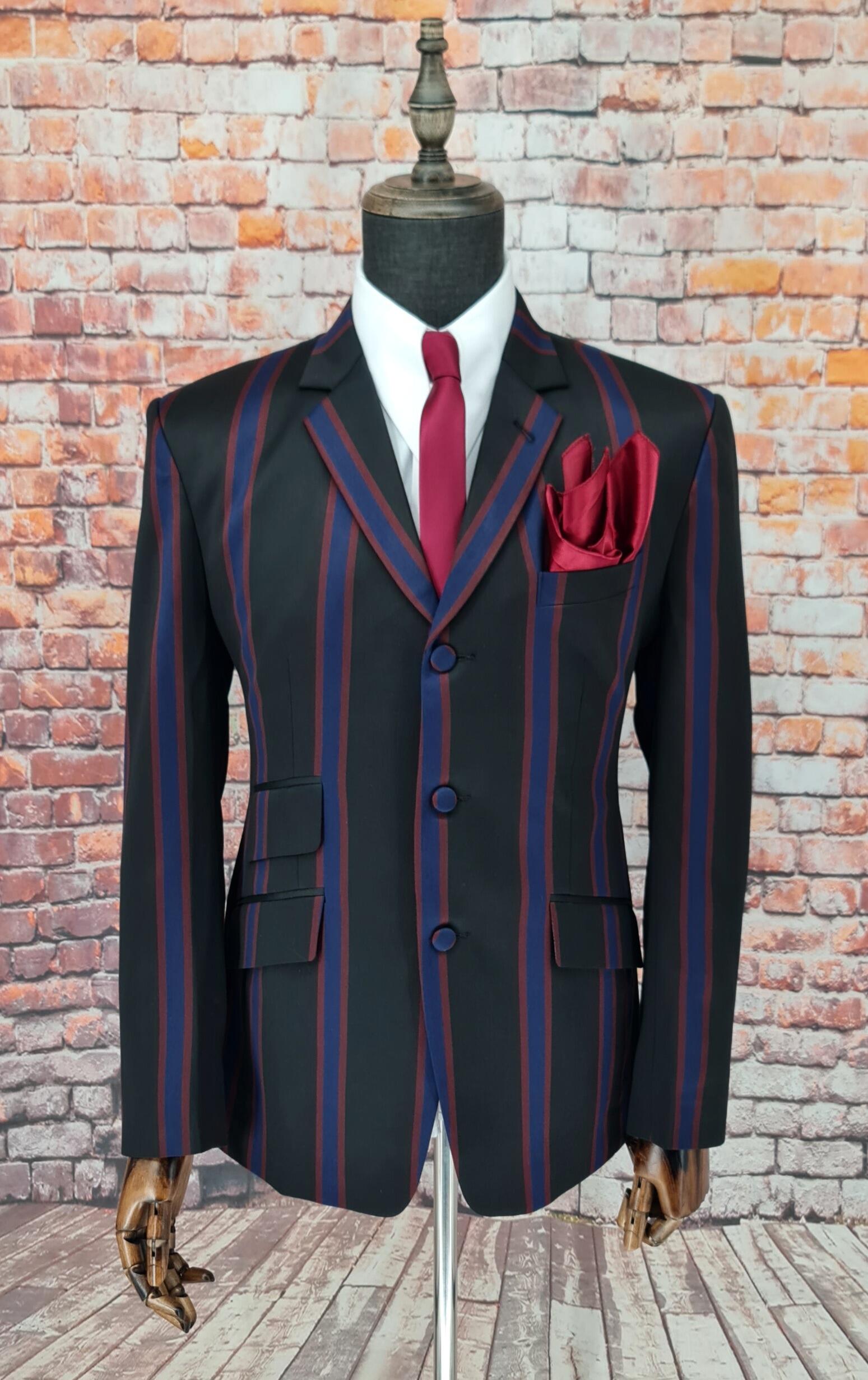 Johnny - Black & Blue Burgundy Striped Boater