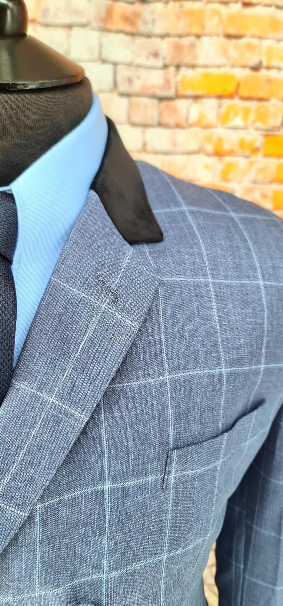 "Betts" Blue & White Double Breasted Check Suit